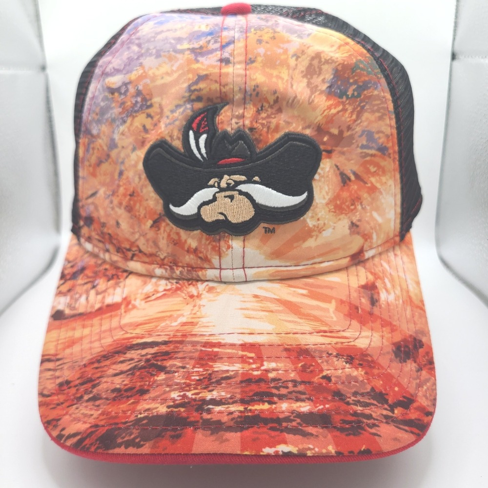 The Game Mens Graphic Landscape Trucker Hat Snapback Red Black Mascot Logo Cap